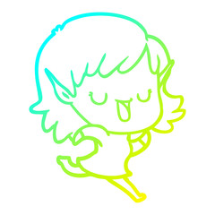 cold gradient line drawing cartoon elf girl