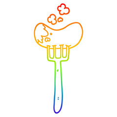rainbow gradient line drawing cartoon sausage and fork