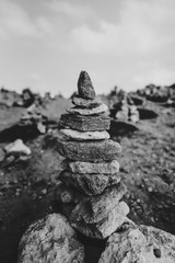 Seashore background with stone tower.