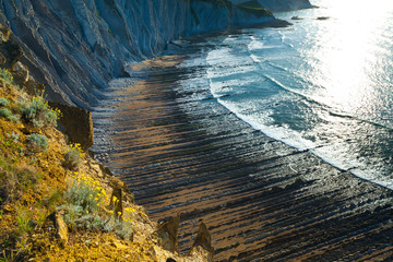 Flysch, Sakoneta beach, Deva, Gipuzkoa, The Basque Country,  The Bay of Byscay, Spain, Europe