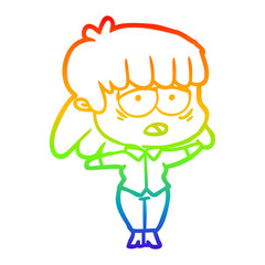 rainbow gradient line drawing cartoon tired woman