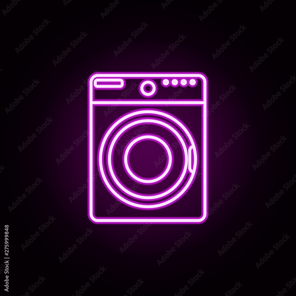 Poster washing machine neon icon. elements of technology set. simple icon for websites, web design, mobile 
