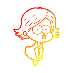 warm gradient line drawing cartoon girl pouting