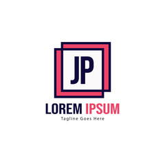 Initial JP logo template with modern frame. Minimalist JP letter logo vector illustration
