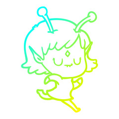 cold gradient line drawing cartoon alien girl