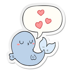 cute cartoon whale in love and speech bubble sticker