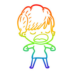 rainbow gradient line drawing cartoon woman talking