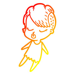 warm gradient line drawing cartoon pretty hipster girl