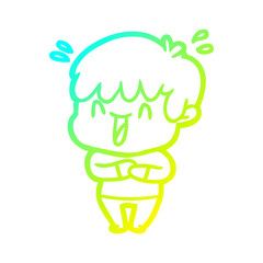 cold gradient line drawing cartoon laughing boy