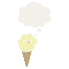cartoon ice cream and thought bubble in retro style