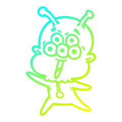 cold gradient line drawing happy cartoon alien