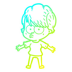 cold gradient line drawing cartoon woman