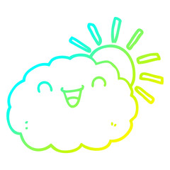 cold gradient line drawing happy cartoon cloud