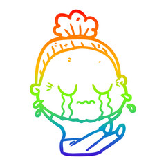 rainbow gradient line drawing cartoon crying old lady