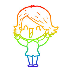 rainbow gradient line drawing cartoon happy woman