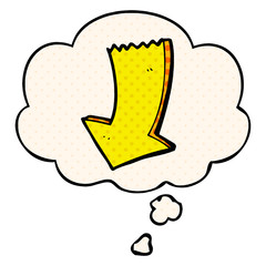 cartoon pointing arrow and thought bubble in comic book style