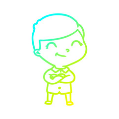 cold gradient line drawing cartoon boy smiling