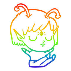 rainbow gradient line drawing cartoon alien girl
