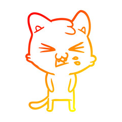 warm gradient line drawing cartoon cat hissing