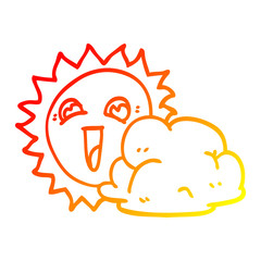 warm gradient line drawing cartoon sun and cloud
