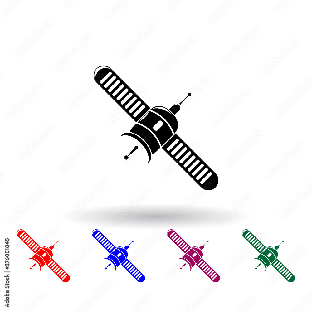 Poster satellite multi color icon. elements of science set. simple icon for websites, web design, mobile ap
