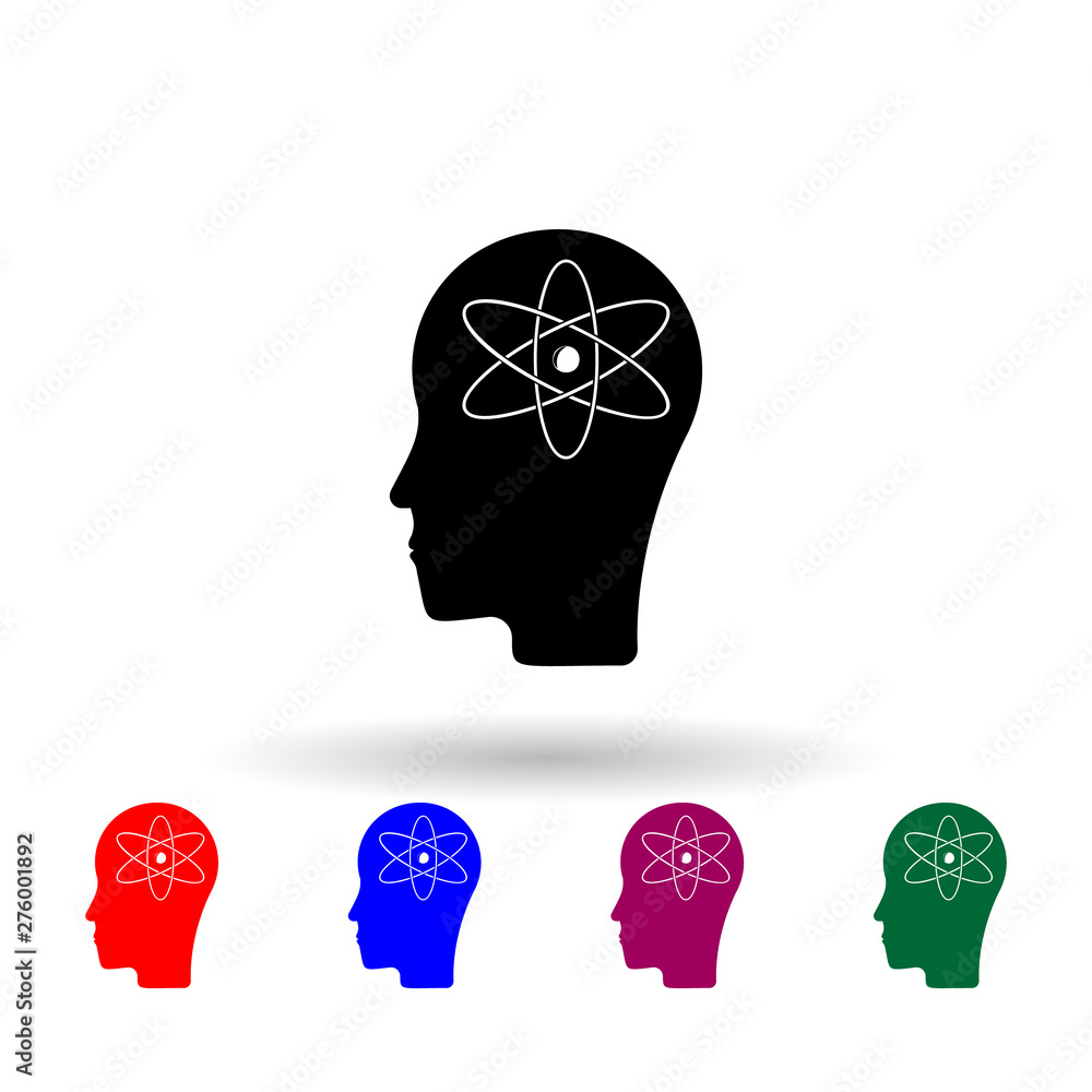 Poster atoms in the head multi color icon. elements of science set. simple icon for websites, web design, m
