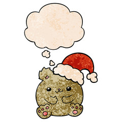 cute cartoon christmas bear and thought bubble in grunge texture pattern style