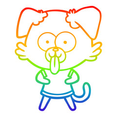 rainbow gradient line drawing cartoon dog with tongue sticking out