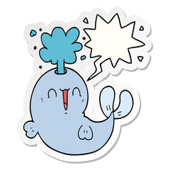 cartoon whale spouting water and speech bubble sticker