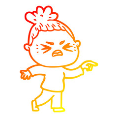 warm gradient line drawing cartoon angry woman