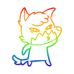 rainbow gradient line drawing clever cartoon fox