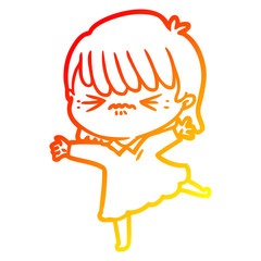 warm gradient line drawing stressed out cartoon girl