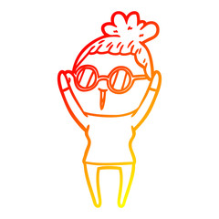 warm gradient line drawing cartoon woman wearing spectacles