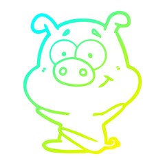 cold gradient line drawing happy cartoon pig