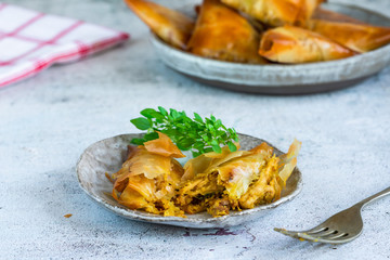 Chicken samosas with almond and apricot - asian snack idea