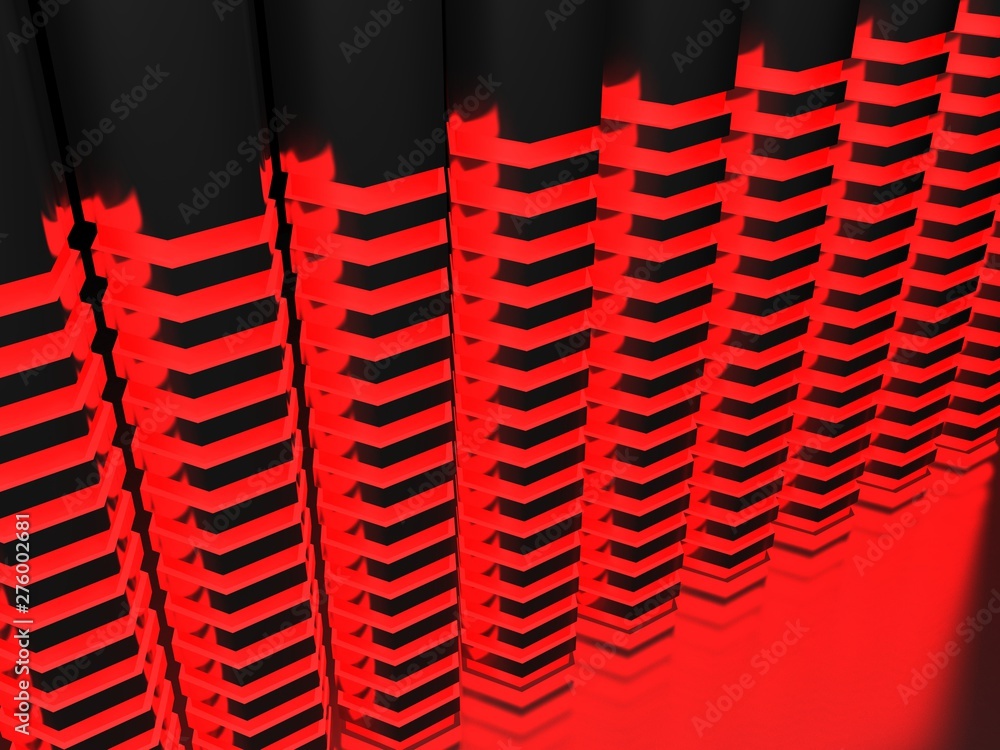 Poster abstract background with hexagonal red lighted bars - 3d rendering illustration