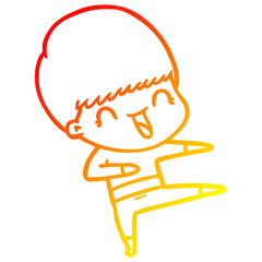 warm gradient line drawing happy cartoon boy
