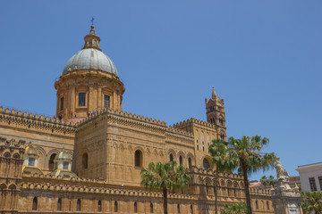 Fototapeta na wymiar Famous historical cathedral of Palermo Sicily, Unesco heritage building and medieval architecture