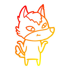 warm gradient line drawing friendly cartoon wolf