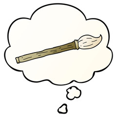 cartoon paint brush and thought bubble in smooth gradient style