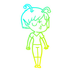 cold gradient line drawing cartoon alien girl