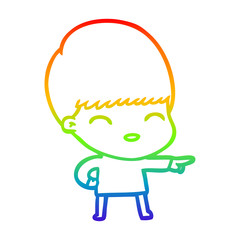 rainbow gradient line drawing happy cartoon boy