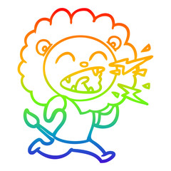 rainbow gradient line drawing cartoon roaring lion