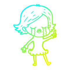 cold gradient line drawing cartoon girl crying