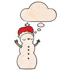 cartoon snowman and thought bubble in grunge texture pattern style