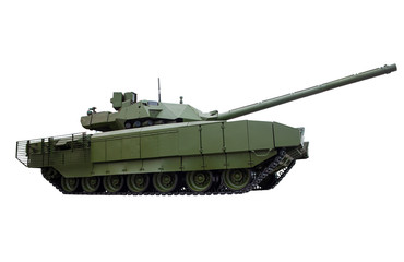 Modern Russian tank Armada close-up on a white background.