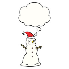 cartoon christmas snowman and thought bubble