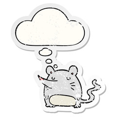 cartoon mouse and thought bubble as a distressed worn sticker