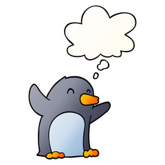 Obraz premium cartoon excited penguin and thought bubble in smooth gradient style