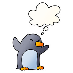 cartoon excited penguin and thought bubble in smooth gradient style